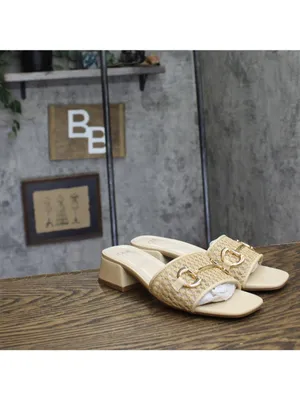 NWT Jones New York Heel Square Toe Horsebit Hardware Mesh Sandals Tan Brown 6M thumbnail 6
