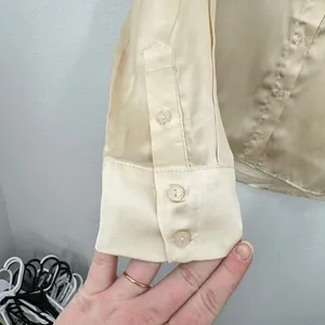 ASTR THE LABEL Cream Silk Satin Button Down Shirt Blouse Shoulder Pad Top XS NWT thumbnail 8