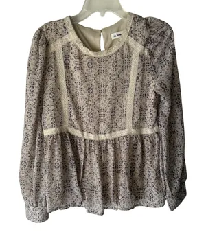 In Loom Blouse‎ Womens Small Purple Floral Long Sleeve Peplum Boho Lace Top thumbnail 1