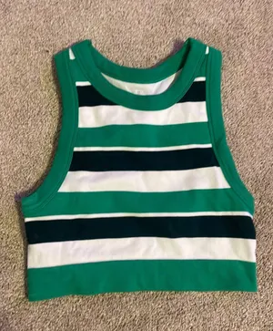 Aerie Green Ribbed Striped Lined Tank Top thumbnail 1