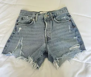 Agolde Long Parker Distressed Denim‎ Shorts Light Wash Button-Fly Womens 24 thumbnail 1