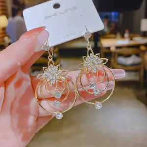 Crystal Flower Dangle Drop Earrings for Women thumbnail 2