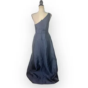 Alfred Sung A-Line Gown Women's 2R Navy Blue One-Shoulder Maxi Draped D815S NWT thumbnail 5