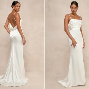 LULU's Bridal Sexy Elegant Sophisticated White Chic Satin Maxi Gown with Train thumbnail 4
