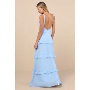 NWT Lulus Sincerely Poised Light Blue Backless Bustier Tiered Maxi Dress Size XL thumbnail 3