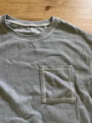 Waffle Knit Grey Long Sleeve Top Gray thumbnail 2