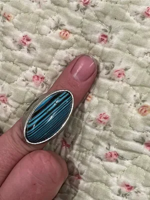 Oval Striped Turquoise Blue Statement Ring - Women Jewelry thumbnail 2