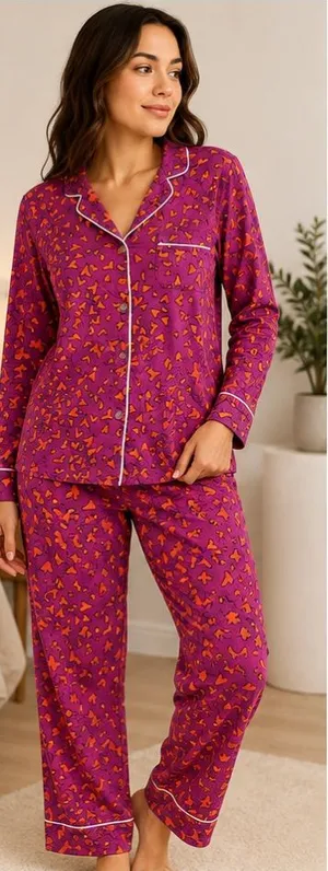 DKNY Women's Small Pink and Orange Heart Print Pajama Set thumbnail 1