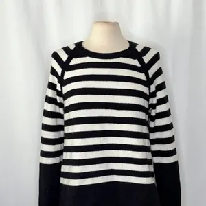 ANTHROPOLOGIE Rebekah Sweater Black White Stripe Tunic Pullover Knitwear Medium thumbnail 3