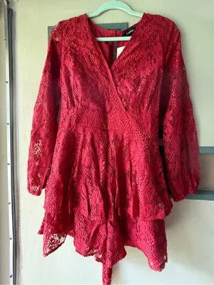 Fabletics Red Lace Long-Sleeve Romper thumbnail 1