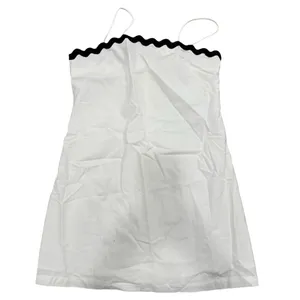 Commense Linen Cotton Minimalist Casual White Black Trim Dress Large thumbnail 5