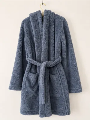 UGG Blue Sherpa Hooded Robe thumbnail 1