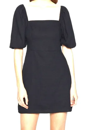 Abercrombie & Fitch Puff Sleeve Linen Mini Dress Square Neck Black M thumbnail 1