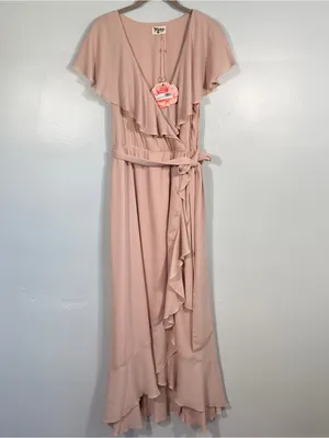 Show Me Your MuMu Jess Chiffon Midi Dress L Dusty Pink Wedding Guest Bridesmaid thumbnail 2