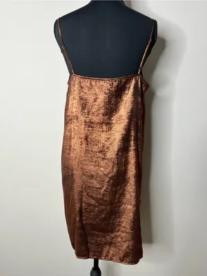 A New Day Metallic Copper Slip Dress Size Large Liquid Gold Party Shimmer thumbnail 4