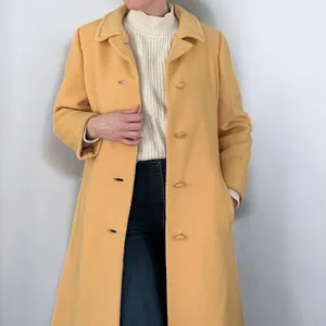 VTG 60s Yellow Wool Maxi Trench Coat Giralda Room 8/10 Quiet Luxury Clean Girl thumbnail 2