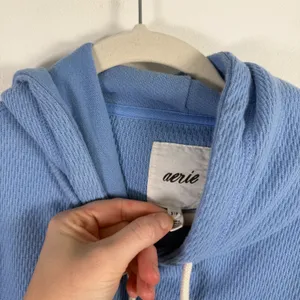Aerie Cozy Waffle Hoodie Blue Cropped Oversized Relaxed Lounge Womens Small thumbnail 4