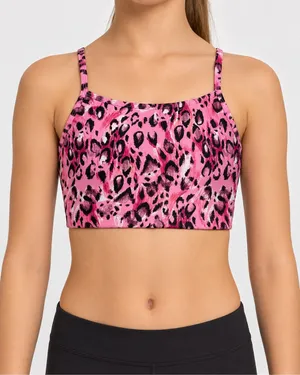 Bloch x Flo Active Girls G12 Pink Leopard Print Dance Crop Top Sports Bra thumbnail 1
