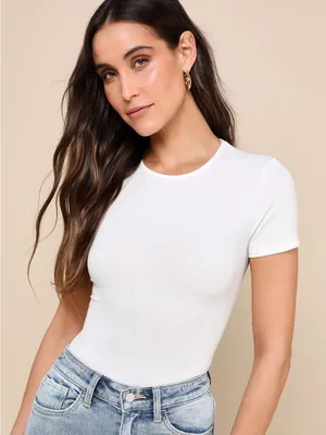 NWT Lulus Kinship Ivory Ribbed Bodysuit M thumbnail 1