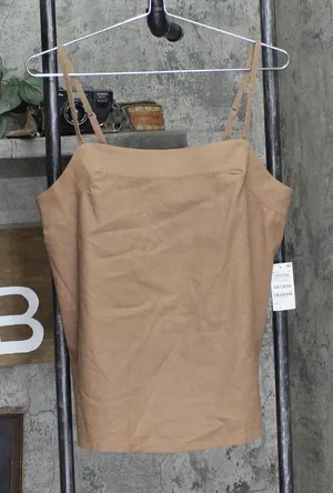 NEW State Of Day Sleeveless Pajama Shirt Top Linen Blend Natural Umber Brown M thumbnail 1