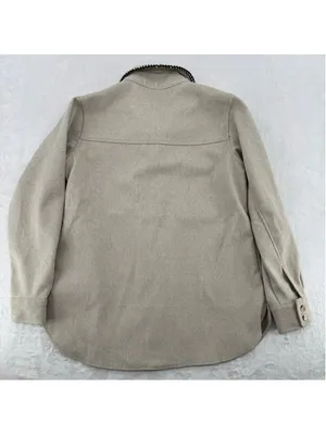 BKE Tan Felt Shacket Black Stitching Western Boho Jacket Button Front Sz Small thumbnail 3