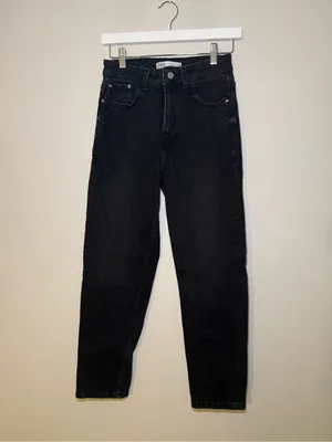 Zara High Rise Black Mom Jeans Women 4 EUR 36 Tapered Leg thumbnail 3