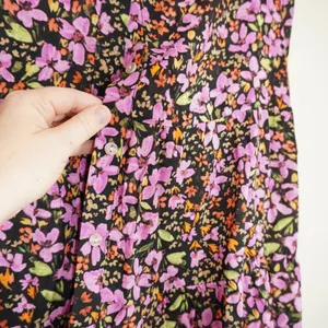 Adyson Parker Women's 3X Floral Button Down Blouse Tiered Peplum Rayon Top Black thumbnail 4