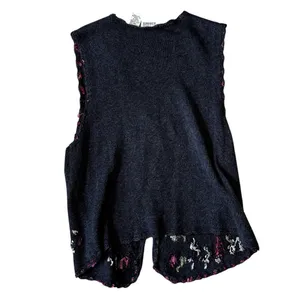 Vintage 90s Classic Elements Floral Embroidered Button Up Vest Medium Charcoal thumbnail 3