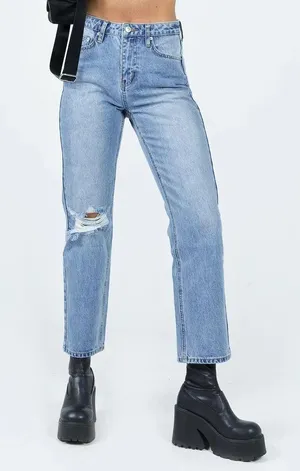 Princess Polly Calisto Straight Leg Jean Light Wash Denim thumbnail 1