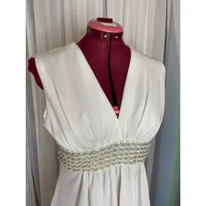 wedding dress jacket white silver V neck Vintage 1970’s sz s thumbnail 5