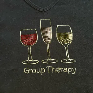 Chris’S Stuff Group Therapy Wine Glass Rhinestone Bar Drinking Tee thumbnail 4