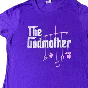 Gildan The Godmother T-Shirt Womens‎ S Purple Baby Shower Gift Graphic Tee thumbnail 3