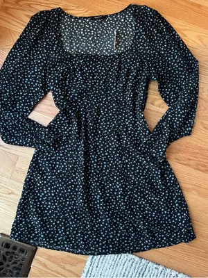 NWT Madewell Seamed Long Sleeve Mini Dress Ditsy Floral Black Size 8 thumbnail 3