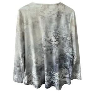 Soft Surroundings Womens Gray Floral Velour Corrina Half Zip Top‎ Shirt Sz Large thumbnail 2