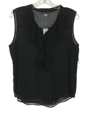 NWT Womens Size Medium Tommy Hilfiger Black Ruffled Tie-Neck Sleeveless Blouse thumbnail 1