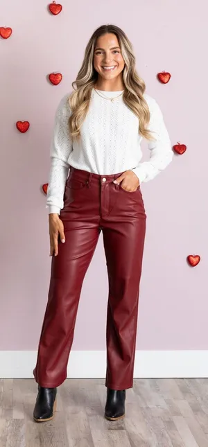 Judy‎ Blue Tummy Control Red Leather Straight Pant Size 5/27 thumbnail 1