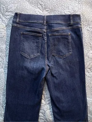 💥SPANX Pull On Flare Jeans Dark Wash High Rise Stretch Denim Size M🧡 thumbnail 6