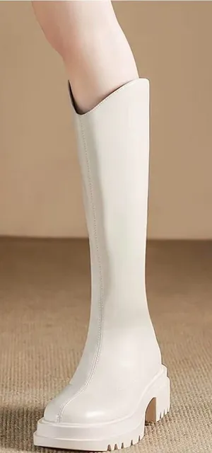 Knee-High Chunky Sole Women's Boots - Cream thumbnail 1