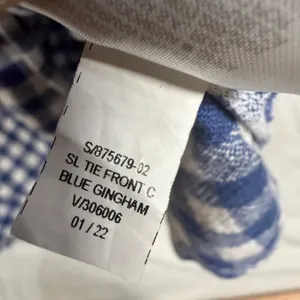 Old Navy L SL Tie Front Gingham Mini Dress Blue White Linen Blend Summer Picnic thumbnail 8