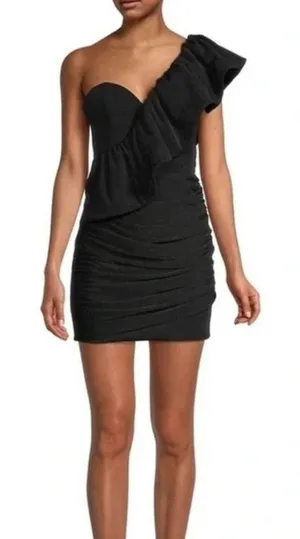 NWT Katie May Take Flight Ruffled One Shouldered Mini Dress Black size Small‎ thumbnail 1