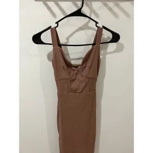 Naked Wardrobe NEW Women XS Brown Faux Bustier Ribbed Hourglass Bodycon Dress thumbnail 6