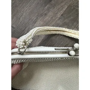 60s Beaded White Handbag Handle Evening Bag Purse USA Two Sided thumbnail 16