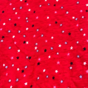 Talbots red ROLL CUFF SCOOP NECK T-shirt MINI STARS linen blend size medium thumbnail 4