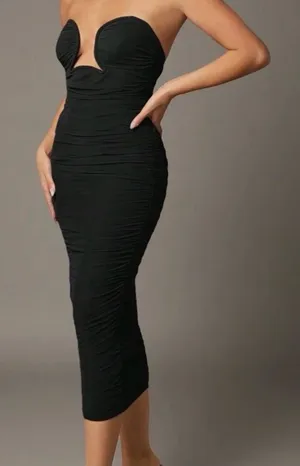SheIn Silquee Solid Ruffle Bodycon Strapless Dress thumbnail 1