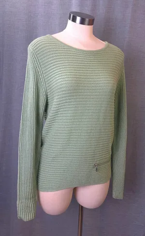 Organic Cotton by Skovhuus Green Knit Sweater Ribbed Pullover Pocket Detail‎ S thumbnail 1