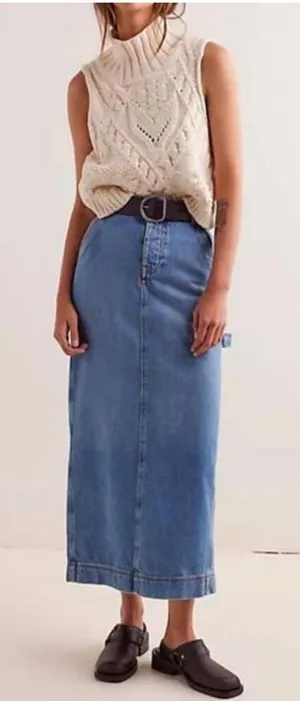 Free People We The Free Francisco Denim Maxi Skirt Head Over Heels thumbnail 1