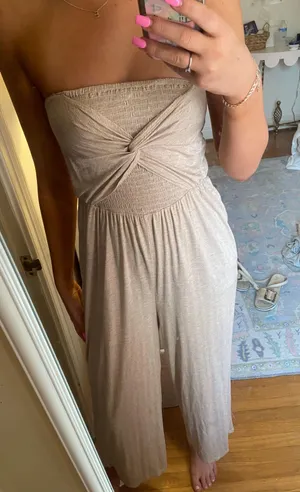 Tan Strapless Jumpsuit thumbnail 1