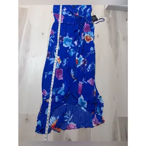 Lulus NWT Women Large Royal Blue Ladean Floral Print Ruffled Wrap Maxi Dress thumbnail 8