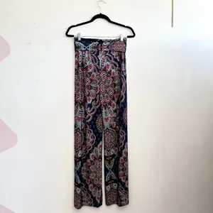 Blue Paisley Palazzo Pants Wide Leg Boho‎ Bohemian Festival Retro Small thumbnail 2
