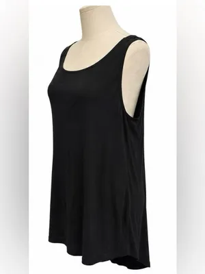 Eileen Fisher Black Sleeveless Viscose Stretch Hi-Low Tunic Top M thumbnail 2